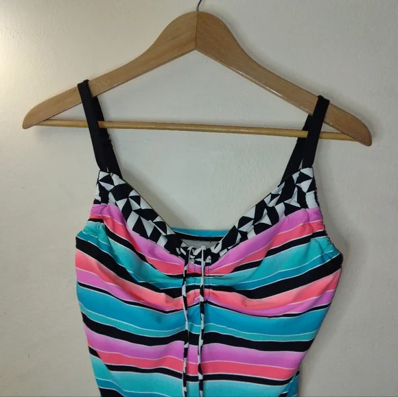 Coco Reef Front Tie Striped Multicolor Takini Swimsuit Top Bra Size 38D - Picture 2 of 9